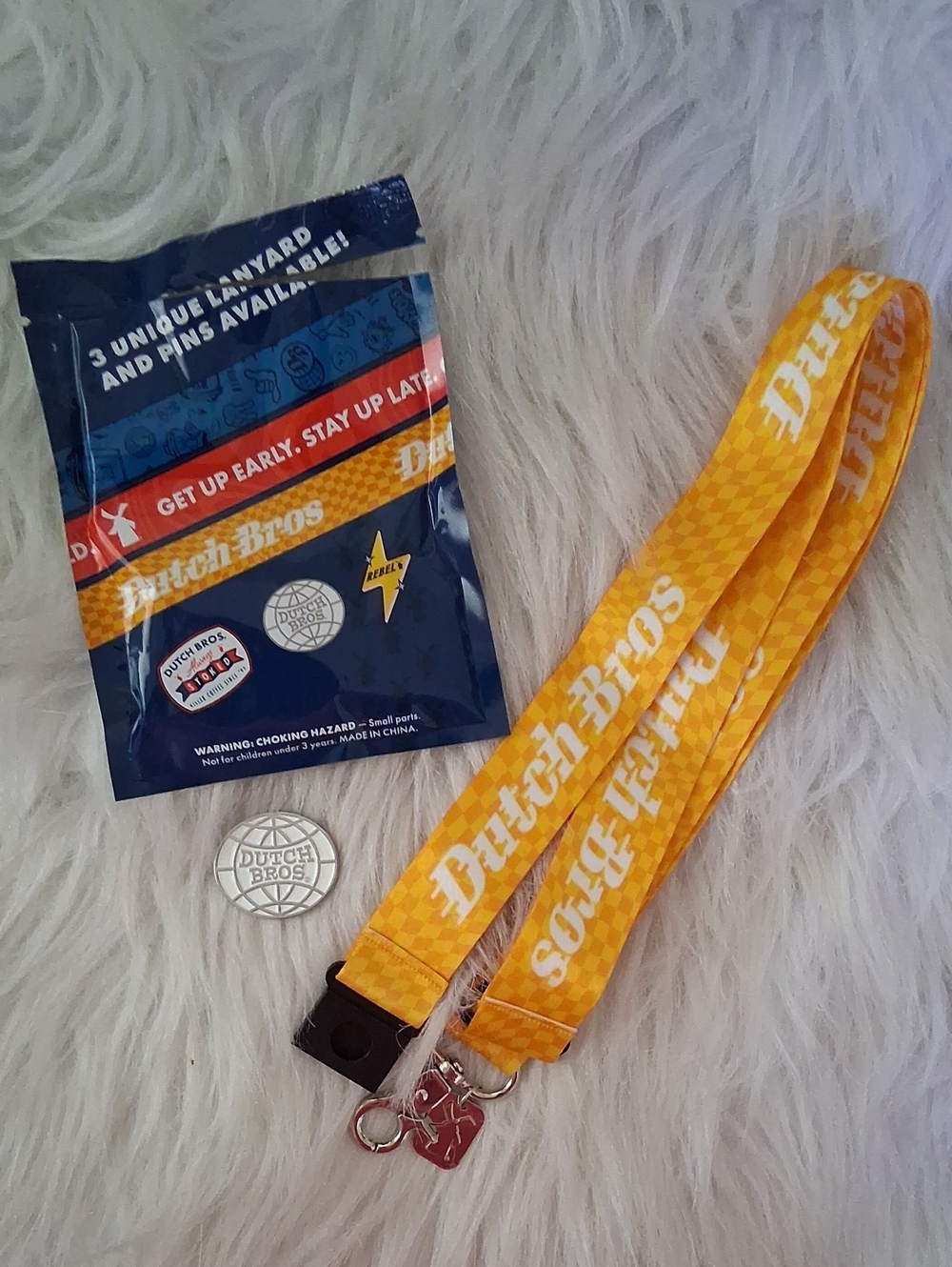 Dutch Bros Yellow Branded Lanyard with Logo Pin